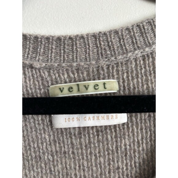 Velvet By Graham & Spencer 100% Cashmere Knit Cardigan Sweater Womens M Taupe - Picture 2 of 5